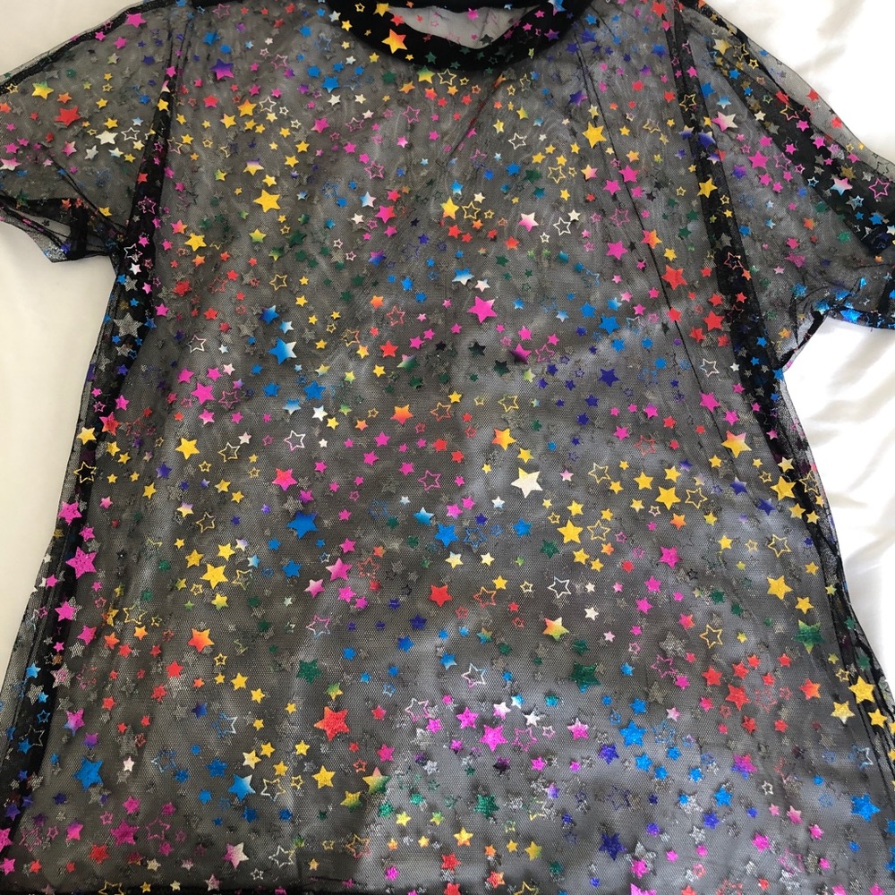Colorful see-through rainbow star top!
